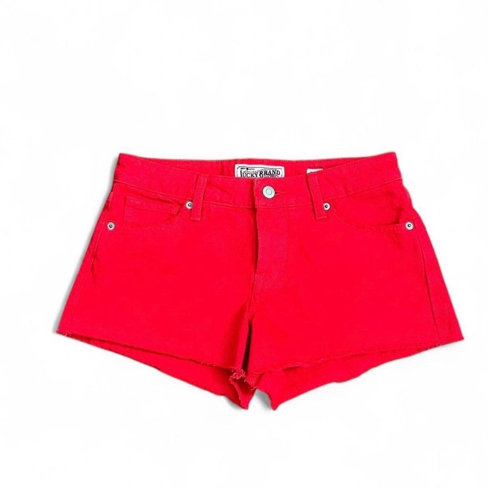 Lucky Brand Red Cut Off Denim Shorts Frayed Hem Mid Rise Festival Y2K 00